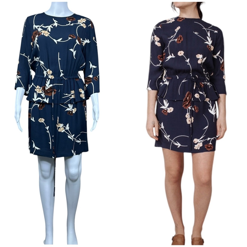 GANNI Dalton Crepe Floral Mini Dress Size 4 Tiered Cottagecore Boho